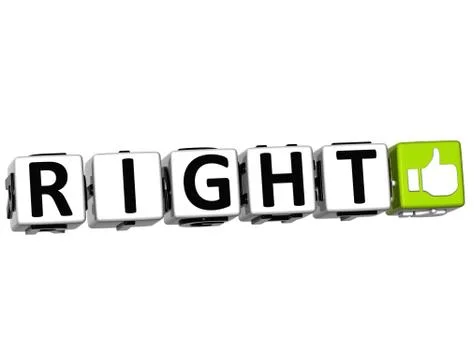 3d right button click here block text Stock Illustration