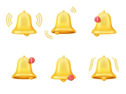3d ring bell, alert icon set. Technology chat logo, digital mobile phone or Stock Illustration