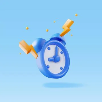 3D Ringing Alarm Clock with Flash Lightning 스톡 일러스트