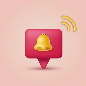 3d ringing bell with speech bubble. Notification bell alarm. Vector Stock Illustration