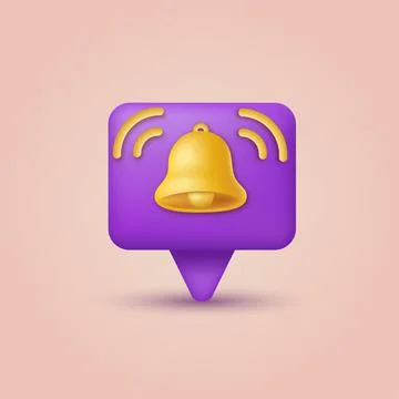 3d ringing bell with speech bubble. Notification bell alarm. Vector Stock Illustration