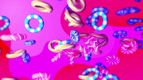3d Rings flying gradient background. VJ Seamless loop background. Stock Footage 96568406