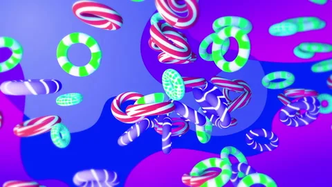 3d Rings flying gradient background. VJ Seamless loop background. Stock Footage 96569215