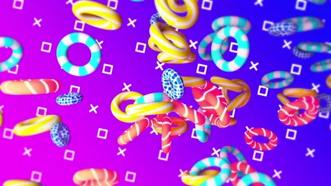 3d Rings flying gradient background. VJ Seamless loop background. Stock Footage 96570597