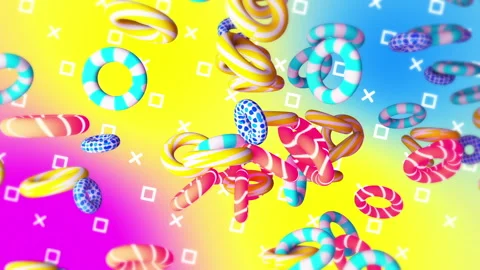 3d Rings flying gradient background. VJ Seamless loop background. Stock Footage 96571609