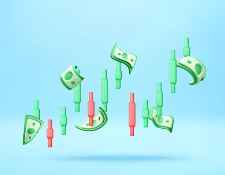 3d rising trading chart with paper money banknotes Stock Illustration