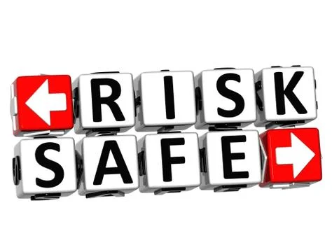 3d risk safe button click here block text Illustrazione stock