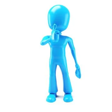 3D rman,  blue character standing on a white background making an OK hand sig Stock Illustration