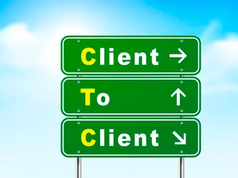 3d road sign with client to client Illustrazione stock