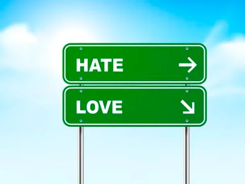 3d road sign with hate and love Stock Illustration
