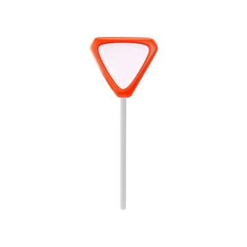 3D road sign icon in the form of a white inverted triangle with a red border Stock Illustration