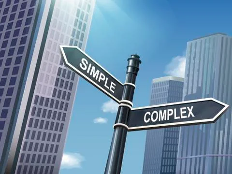 3d road sign saying complex and simple Stock Illustration