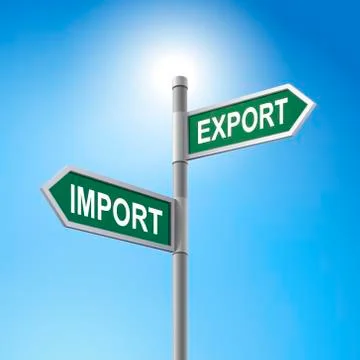 3d road sign saying import and export Stock-Illustration