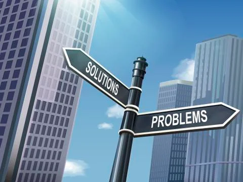 3d road sign saying problems and solutions Illustrazione stock