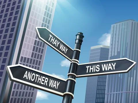 3d road sign saying three ways Stock Illustration