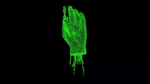 3D Robot Arm on black bg. The concept of human interaction with artificial in イラスト素材