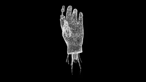 3D Robot Arm rotates on black bg. The concept of human interaction with Stock Footage 246127135