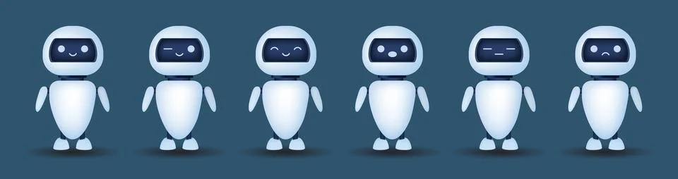 3D robot character illustrations with different facial expressions and emotions Stock Illustration
