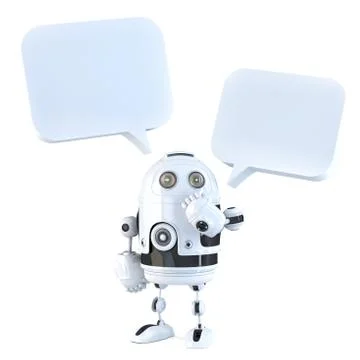 3d robot with chat bubbles. Isolated, contains clipping path Stock Illustration