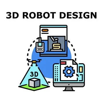 3d robot design and printing automation concept Stock Illustration