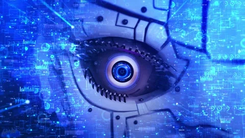3D Robot eye scanning biometric data AI technology vision artificial Stock Footage 333970514