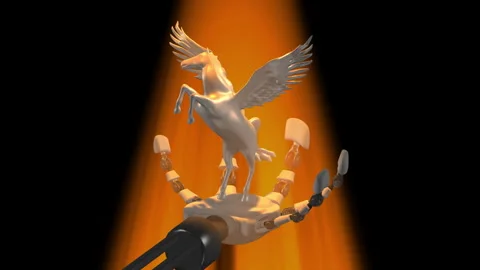 3d, Robot in hand Winged horse, Flying horse, Loop Stock Footage 328706099