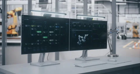 3D Robot Model on Control Panel With Data Stock Footage 325425274
