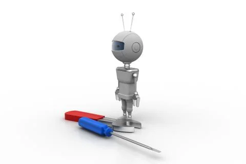 3d robot with screwdriver Free Stock Illustration