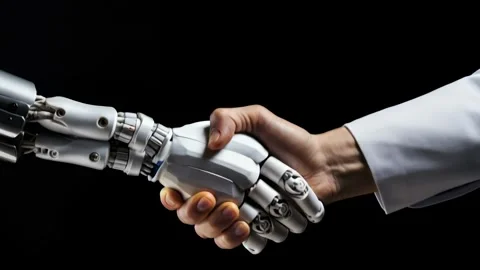 3D robotic and human hands shake Stock Footage 317217389