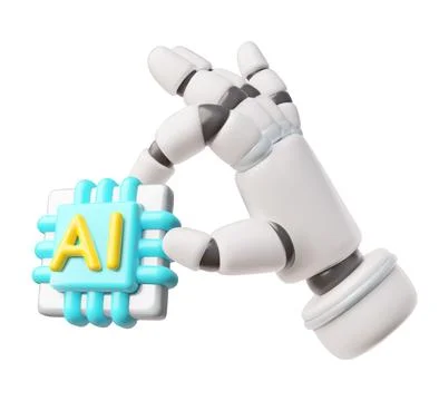 A 3D robotic hand holding an artificial intelligence chip, modern technology. イラスト素材