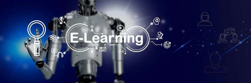 3D robotic render  artificial intelligence with element digital icon e lear.. Stock Illustration