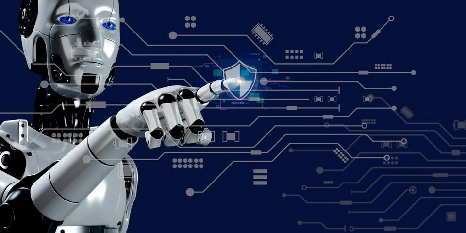 3d robotic render automatic monitering data cyber security  auto matic prot.. 写真素材