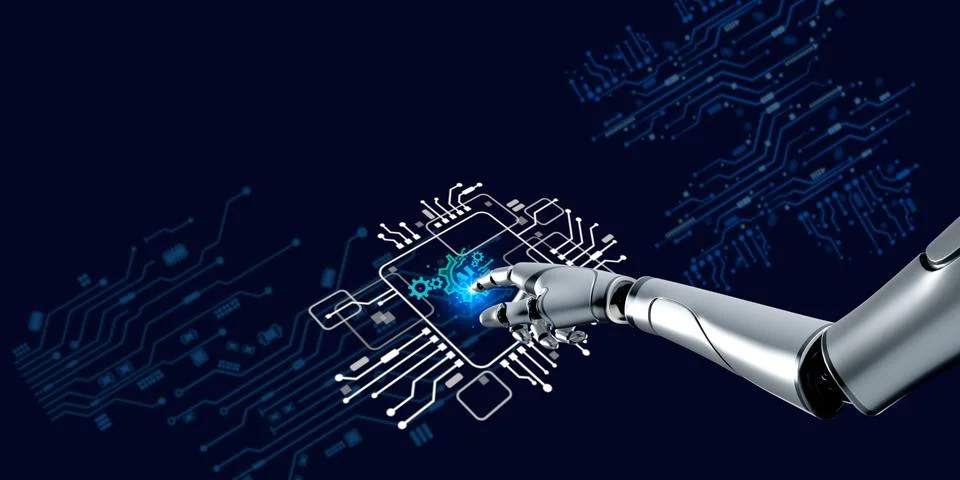 3D robotic render  showing metaverse and data science algorithm digital dat.. Stock Illustration
