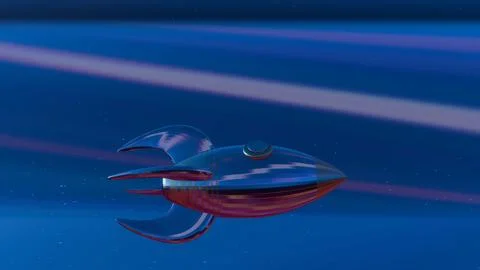 3D rocket in an abstract sci-fi cosmos, depicting a surreal space journey wit Illustrazione stock