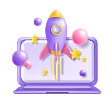 3D rocket icon, vector business career boost concept, creative startup launch Stock Illustration