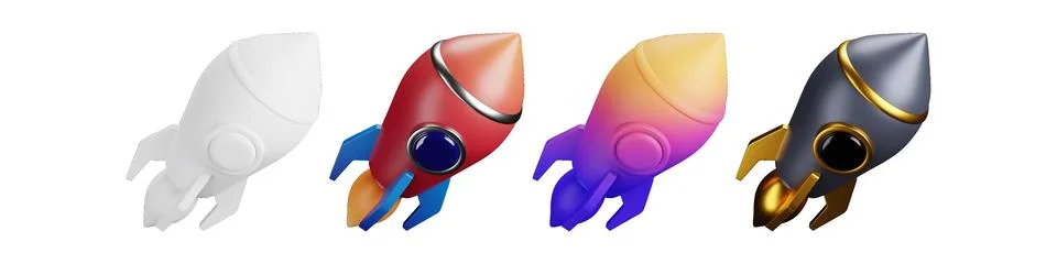 3D rocket set featuring vibrant space vehicles Stock Illustration