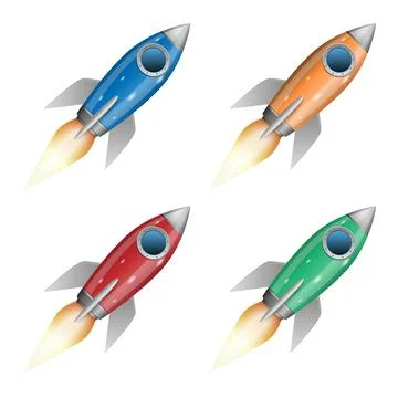 3D rocket space ship launch isolated on white background, vector illustration Stock Illustration