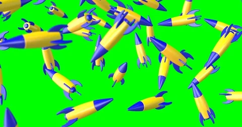 3d rockets falling slow motion Stock Footage 127986603