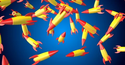 3d rockets falling slow motion Stock Footage 127989532