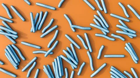 A 3D rod-shaped blue Mycobacterium leprae bacteria. Stockillustratie
