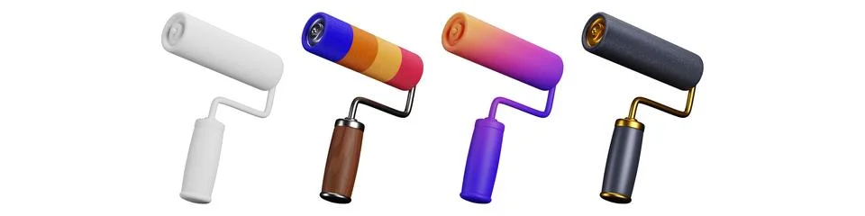 3d roll brush objects on clean background Stock-Illustration