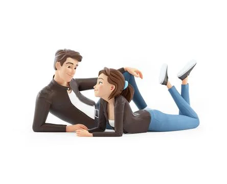 3d romantic couple lying on the floor Stock Illustration