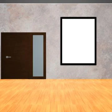 3d room with frame on grey wall Stock Illustration