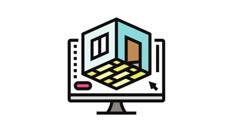 3d room modeling interior designer color icon animation Stock Footage 326105931