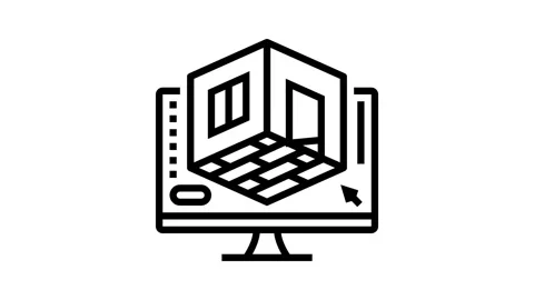 3d room modeling interior designer line icon animation Stock Footage 326131961