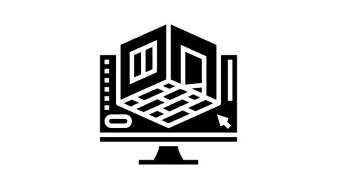3d room modeling interior designer glyph icon animation Stock Footage 326152713