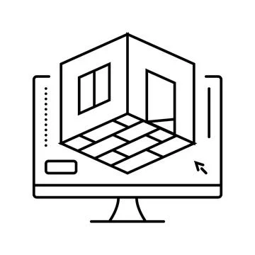 3d room modeling interior designer line icon vector illustration Stock Illustration