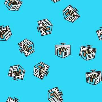 3d room modeling interior designer vector seamless pattern Stock Illustration