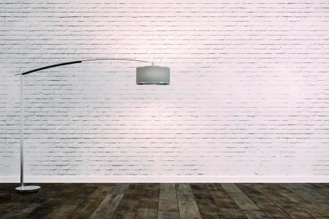 3d room with white brick wall and floor lamp Stock Illustration