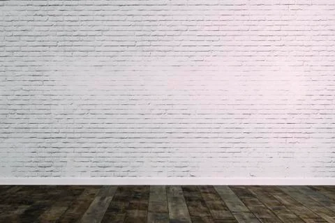 3d room with white brick wall and wooden floor Stock Illustration